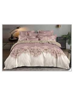 Buy King Size Stylish Comforter Set, 100% Cotton Multicolor, Fitted Bedsheet 6Pcs set, 220x240cm beige color in UAE