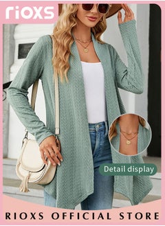 Buy Women's Mid-long Cardigan Sweater Coat Knitted Open Front Coats Soft and Warm Solid Color Coat for Autumn in UAE