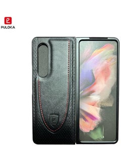 Buy Genuine Leather Protective Case Slim Anti-Shock Full Coverage For Samsung Galaxy Z Fold 4 5G Black in Egypt