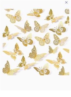 اشتري 3D Butterfly Wall Decor 48 Pcs 4 Styles 3 Sizes Removable Metallic Wall Sticker Room Mural Decals for Kids Bedroom Nursery Classroom Party Decoration Wedding Decor DIY Gift Gold في السعودية