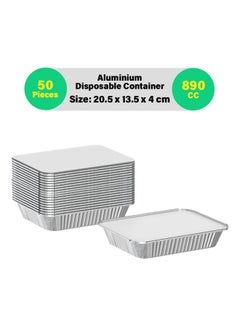 Buy 50-Pcs Disposable Aluminum Food Containers with Lid 890 CC in UAE