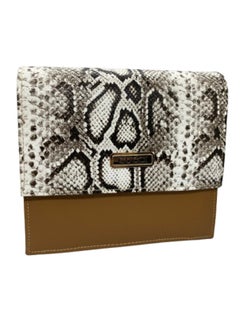 Buy Luxury women's leather bag, camel color with snakeskin engraving in Egypt