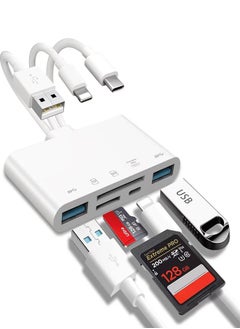 Buy SD Card Reader 5-in-1 Memory Card Reader USB OTG Adapter & SD Card Reader for i-Phone/i-Pad, USB C and USB A Devices in UAE