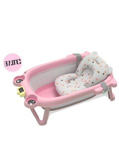 Buy Portable Foldable Baby Bathtub With Cushion And Temperature Sensor (Pink) in UAE