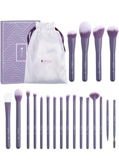 Buy Makeup Brushes Professional 20Pcs Purple Makeup Brush set with Silicone Face Mask Brush Kabuki Foundation Blending Powder Blush Concealers Eyeshadows Brushes in UAE