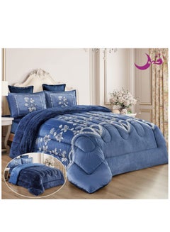 Buy Warm, comfortable and soft winter bed comforter set, 6 pieces, double-sided, made of velvet and wool, modern shape in Saudi Arabia