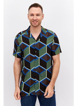 Buy Men Relaxed Geometric Short Sleeves Casual Shirt, Green/Brown in Saudi Arabia