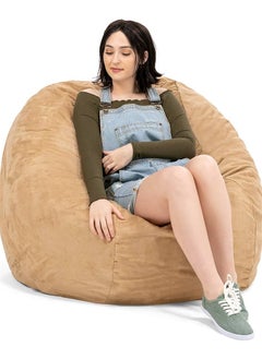 Buy COMFY CLASSIC VELVET BEIGE LARGE ADULT BEAN BAG WITH VIRGIN BEANS FILL in UAE