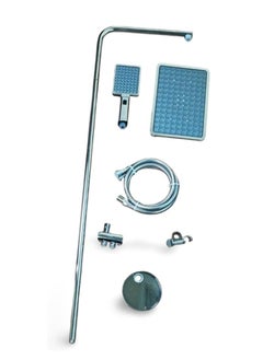 Buy Solex 2-in-1 Ruler Vertical Shower Set - Silver with Brass Shaft, Powerful Thermal Water Hoses, and 3D Rectangular Pan in Egypt