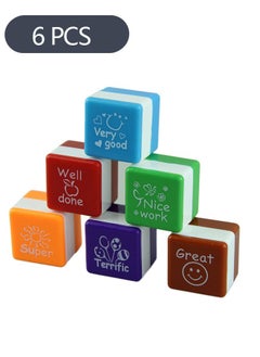 Buy 6-Piece Self-Inking Teacher Stamps Set, DIY Cartoon Reward Stamps Praise Stickers Teacher Motivational Comments Stamp in Saudi Arabia