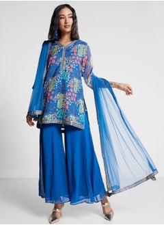 Buy V-Neck Printed Kurti & Pants Set in Saudi Arabia