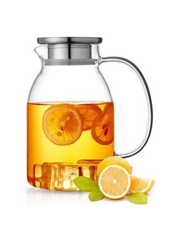 Buy Stainless Steel Glass Teapot Heat Resistant Borosilicate Glass Jug for Juice Milk Cold or Hot Beverages 2000ml Clear/Silver in UAE