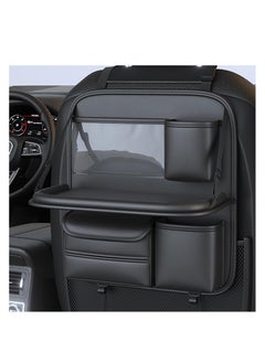 اشتري Back Seat Car Organizer with Tray, Foldable Car Table for Backseat Headrest, with Big Pockets Waterproof Leather, Odorless Tabric, Multifunctional and Larger Storage, Manual Hemming Process (Black) في الامارات