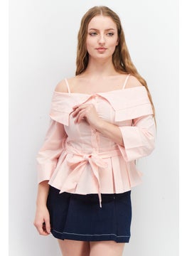 Buy Women Cold Shoulder Long Sleeve Plain Top, Pink in UAE