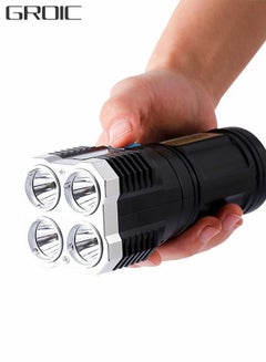 Buy 4 LED USB Rechargeable LED Flashlights, Super Bright 50000 Lumens Light, IPX5 Waterproof Outdoor Camping and Hiking Flashlights Torch in UAE