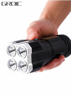 Buy 4 LED USB Rechargeable LED Flashlights, Super Bright 50000 Lumens Light, IPX5 Waterproof Outdoor Camping and Hiking Flashlights Torch in UAE