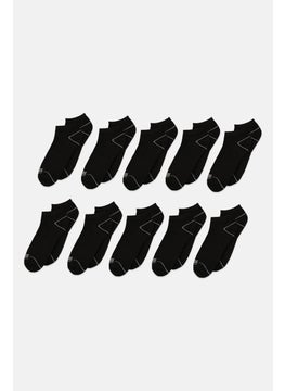 اشتري Men 10 Pairs Brand Logo Ankle Sock, Black/White في الامارات