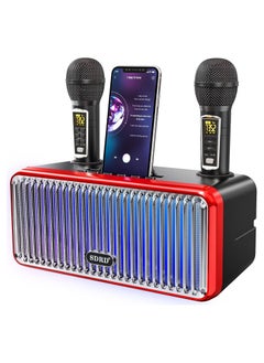 اشتري Karaoke Machine Portable Bluetooth Speaker With 2 UHF Wireless Microphones Speaker System With Colorful Gradient LED Lights For Adults And Kids في الامارات