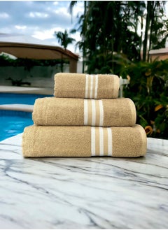 Buy White Rose Premium Quality Bath Towel - Luxuriously Soft, Quick Dry, Max Absorbent Bathroom Towel And Face Towel Set Of 3 - Beige in Saudi Arabia