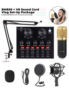 Buy BM800 Professional Condenser Microphone Bundle Mic Kit with V8 Audio Sound Card And Metal Stand For Live Streaming Recording Broadcasting in UAE