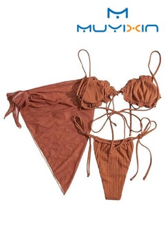 اشتري Fashion Mania Women's Wrap Triangle Bikini Bathing Suits with Mesh Beach Skirt 3 Piece Swimsuits في السعودية