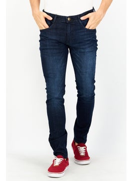 Buy Men Slim Fit Stretchable Washed Denim Jeans, Navy in Saudi Arabia