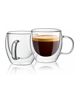 Buy COOLBABY Espresso Cup Shot Glass Coffee Set of 2 - Double Wall Insulated Glass Tumbler With Handle Everyday Coffee Cup Ideal For Espresso And Coffee Machines (80ML) in UAE