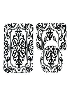 Buy 3-Piece Printed Carpet Bath Mat Set White/Black in Saudi Arabia