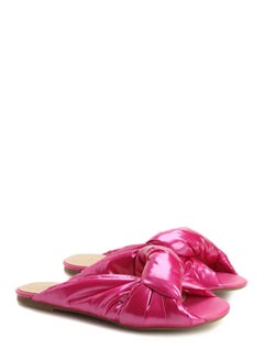 Buy Women's Leather Flat Slipper Open Toe Pink in UAE