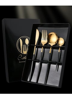 Buy 4-Piece Premium Cutlery Set Knife Fork Spoon Combination Black/Gold in Saudi Arabia