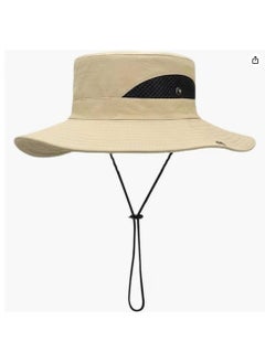 Buy Men Women Sun Hat Cowboy Hat with Straw Wide Brim Bucket Breathable Boonie Hats for Fishing, Hiking, Garden, Beach in Saudi Arabia