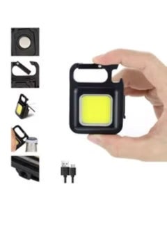 Buy Mini Flashlight with 800 Lumens Super Bright, COB Rechargeable and Portable Keychain Light with Folding Support, Bottle Opener and Magnetic Base, Suitable for Camping, Hunting, Walking, Black in Saudi Arabia