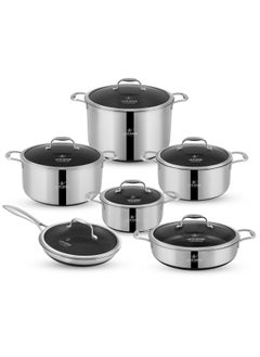 Buy LIFE SMILE Hybrid Non Stick Pure 18/10 Stainless Steel Cookware Set - Cooking Set 12-Piece Honeycomb Ultra Non Stick Coating, 100% PFOA, PTFE and PFAS Free, Oven Safe, Induction Base Pots and Pans Set in UAE