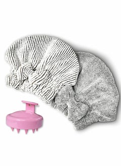 Buy Microfiber Hair Towel Cap,Soft Absorbent Quick Drying Cap for Curly Thick Hair , with Hair Shampoo Brush Scalp Massager for Women Girls-Set of 3 Pcs in Saudi Arabia