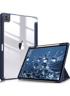 Buy Protective Case Cover For Apple iPad Pro 12.9 inch (2021/2020) Generation with Pencil Holder, [Support Apple Pencil Charging and Touch ID], Clear Transparent Case with Auto Wake/Sleep,Blue in Saudi Arabia