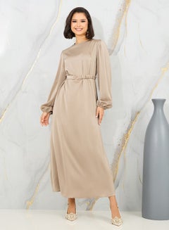 اشتري Satin Embellished Buckle Belted A-Line Maxi Dress في السعودية