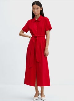 Buy Button Down Tie Detail Shirt Dress in UAE