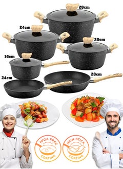 Buy 10 Pieces Non-stick Coating Cookware Set - Aluminum Alloy Material - Pot and Pan - Casserole, Stockpot, Deep Frying Pan - Kitchen Cooking Kit Black in UAE