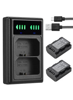 Buy NP-FZ100 Battery Charger with LED Indicators + 2pcs NP-FZ100 Batteries 7.2V 2280mAh with USB Charging Cable Replacement for Sony A9/ A7R III/ A7 III/ A6600 in Saudi Arabia