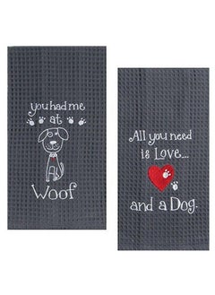 Buy Dog Lover Embroidered Waffle Towel Set Cotton One Each You Had Me At Woof & Dog Love in Saudi Arabia