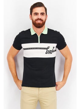 اشتري Men Regular Fit Graphic Print Short Sleeves Polo Shirt, Black/White في الامارات