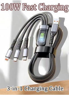 Buy 3 in 1 USB Charger Cables Ultra-Fast 100W Braided Nylon Charging Cable, Universal Multiple Ports Charging Cord with Type-C, Micro USB and IP Port for Cell Phones and More-1.2 M in Saudi Arabia