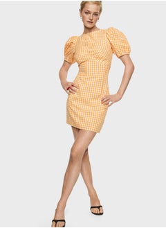 Buy Puff Sleeve Checked Dress in UAE