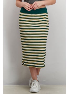 Buy Women Fitted Fit Athletics Lurex Stripe Skirt, Green Combo in UAE