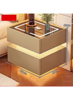 Buy Modern Bedside Nightstand Table with LED Mirror, Sensor Light, Wireless Charging and BT Speaker 50CM in UAE