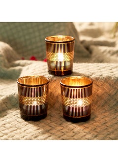 اشتري Zoha 3-Piece Tealight Candle Holder Set 9.5x9x9.5 cm في الامارات