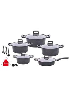 Buy DESSINI 17-Piece Non-Stick Cookware Set Includes 1xCasserole With Lid 20 cm, 1xCasserole With Lid 24 cm ,1xCasserole With Lid 28 cm, 1xCasserole With Lid 32 cm, 1xShallow Casserole With Lid 28 cm, 7-Piece Cooking Tools Black/Grey in UAE