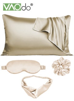Buy 5PCS Pillowcase for Hair and Skin Vegan Silk Pillowcase Set 2 Satin Pillowcases 1 Hair Tie 1 Eye Mask 1 Scrunchie-Luxury Sleep Set Leopard Gold in Saudi Arabia