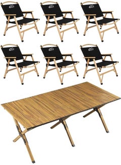 اشتري Portable Folding Table with 6 Chairs Set Wooden table Outdoor and Indoor Picnic Camping set في الامارات