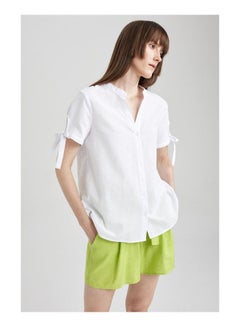 Buy Woman Regular Fit C Neck Woven Short Sleeve Shirt in Egypt
